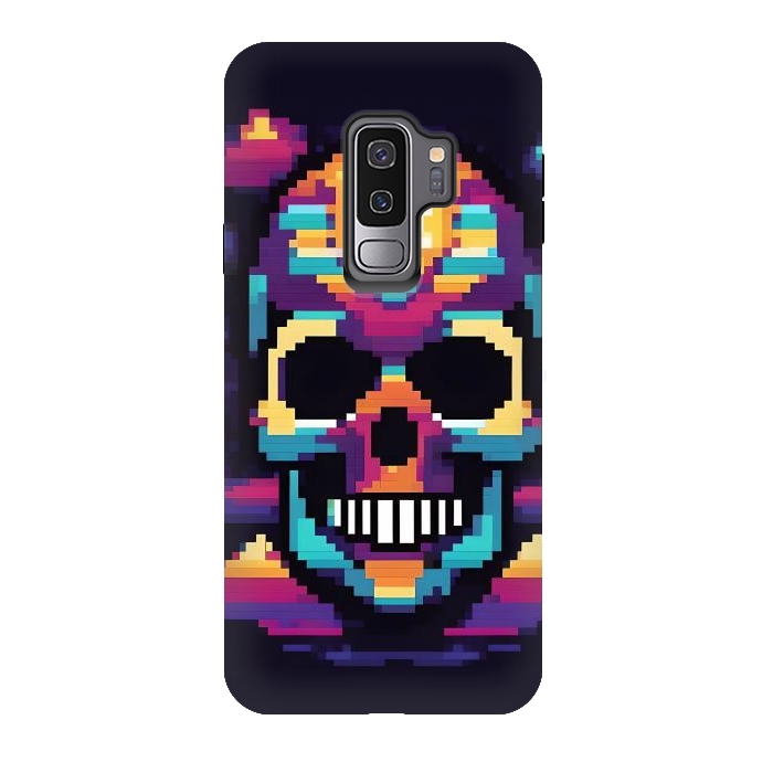 Galaxy S9 plus StrongFit Neon Pixel Skull by JohnnyVillas