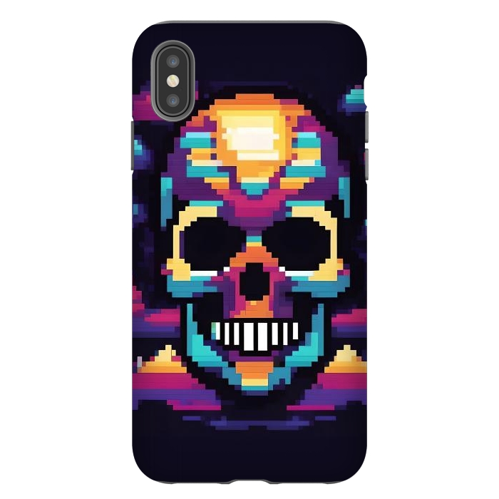 iPhone Xs Max StrongFit Neon Pixel Skull by JohnnyVillas