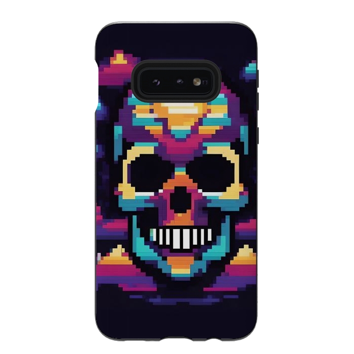 Galaxy S10e StrongFit Neon Pixel Skull by JohnnyVillas