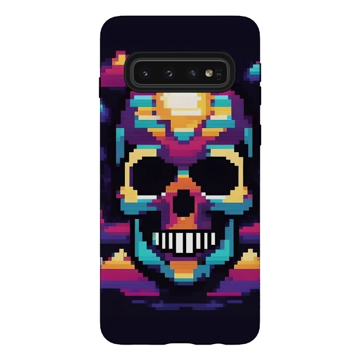 Galaxy S10 StrongFit Neon Pixel Skull by JohnnyVillas
