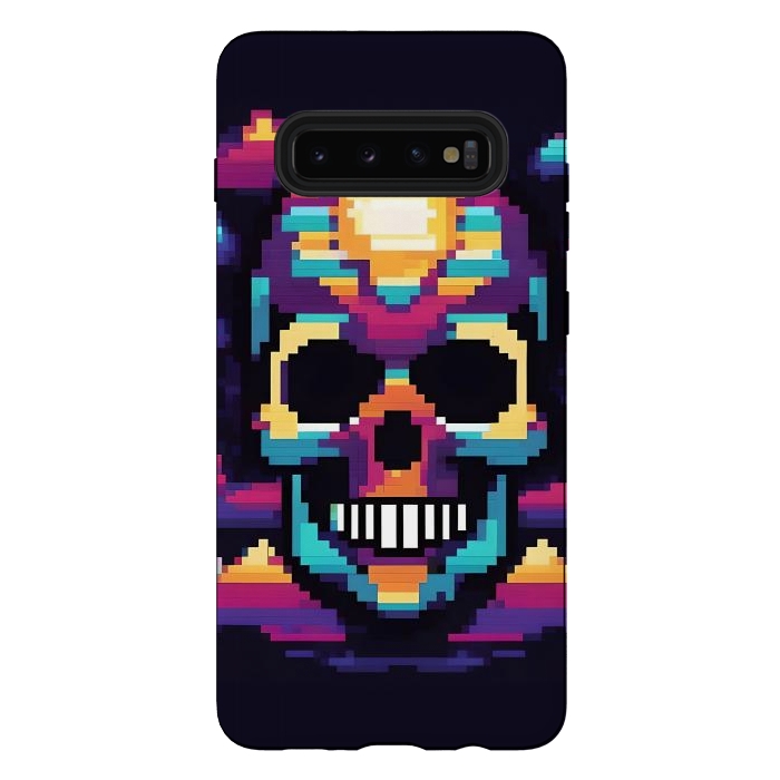 Galaxy S10 plus StrongFit Neon Pixel Skull by JohnnyVillas
