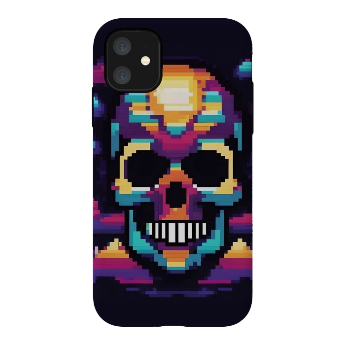 iPhone 11 StrongFit Neon Pixel Skull by JohnnyVillas