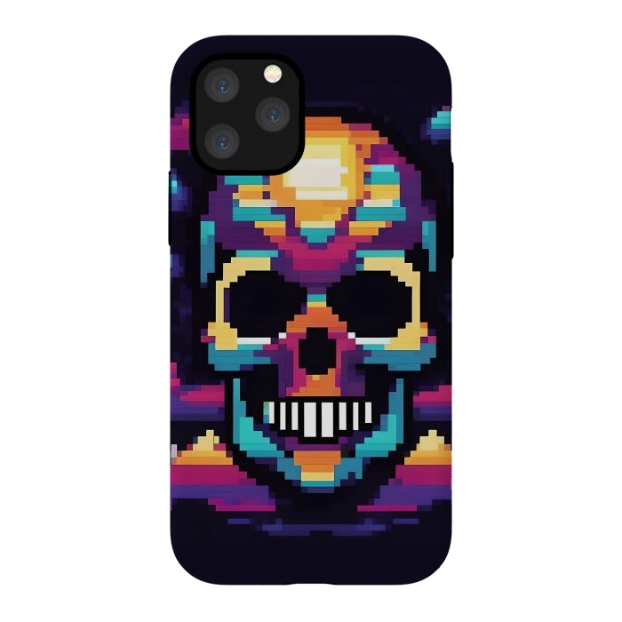 iPhone 11 Pro StrongFit Neon Pixel Skull by JohnnyVillas
