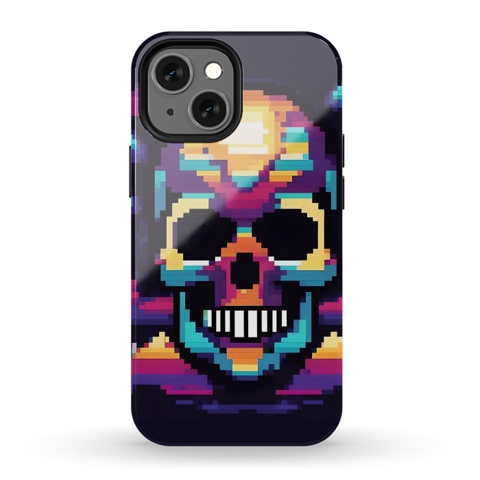 iPhone 12 mini StrongFit Neon Pixel Skull by JohnnyVillas