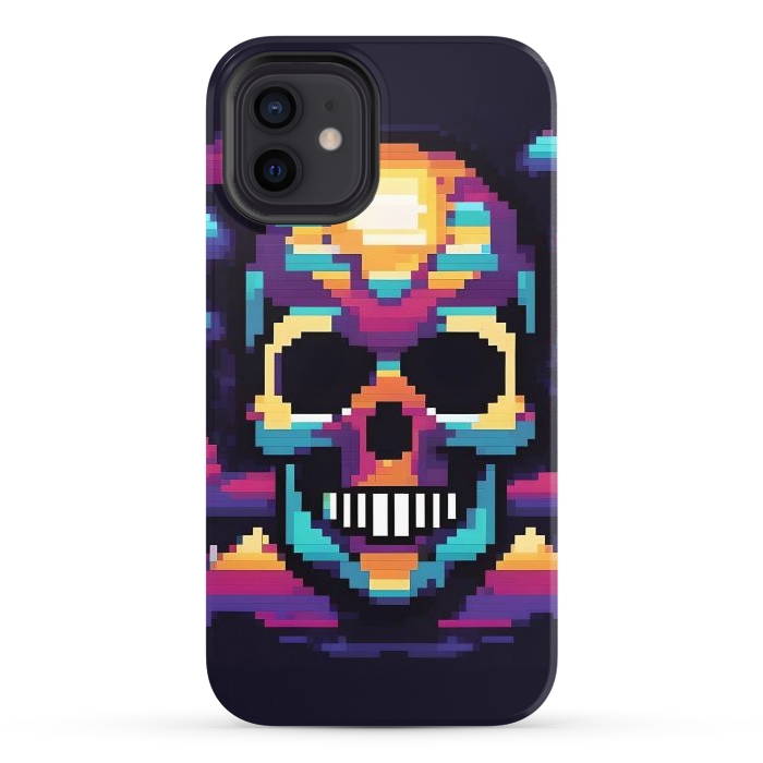 iPhone 12 StrongFit Neon Pixel Skull by JohnnyVillas