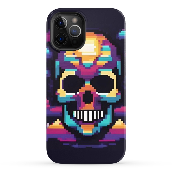 iPhone 12 Pro StrongFit Neon Pixel Skull by JohnnyVillas