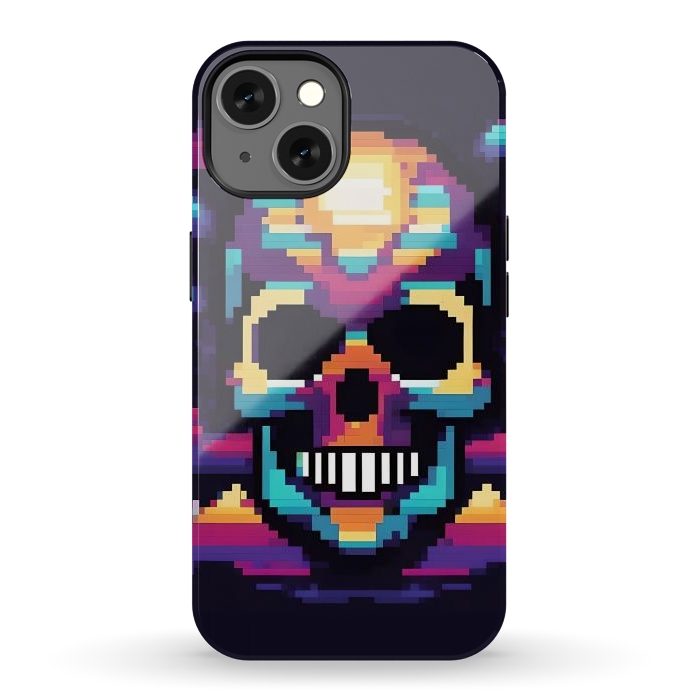 iPhone 13 StrongFit Neon Pixel Skull by JohnnyVillas