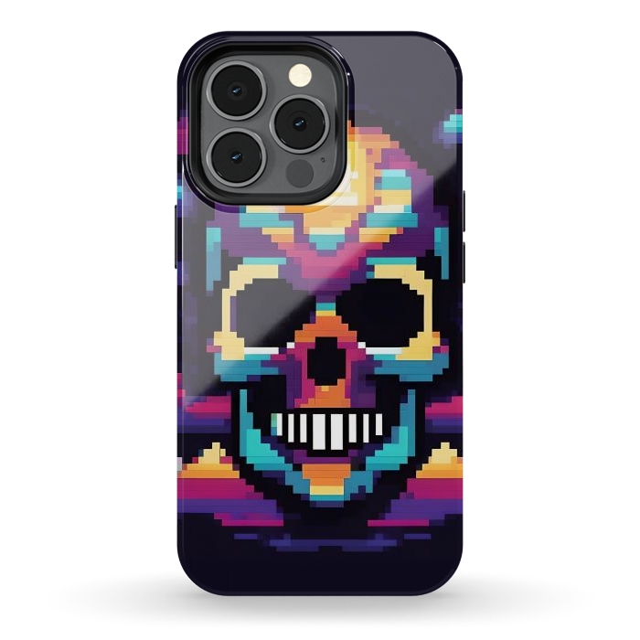 iPhone 13 pro StrongFit Neon Pixel Skull by JohnnyVillas