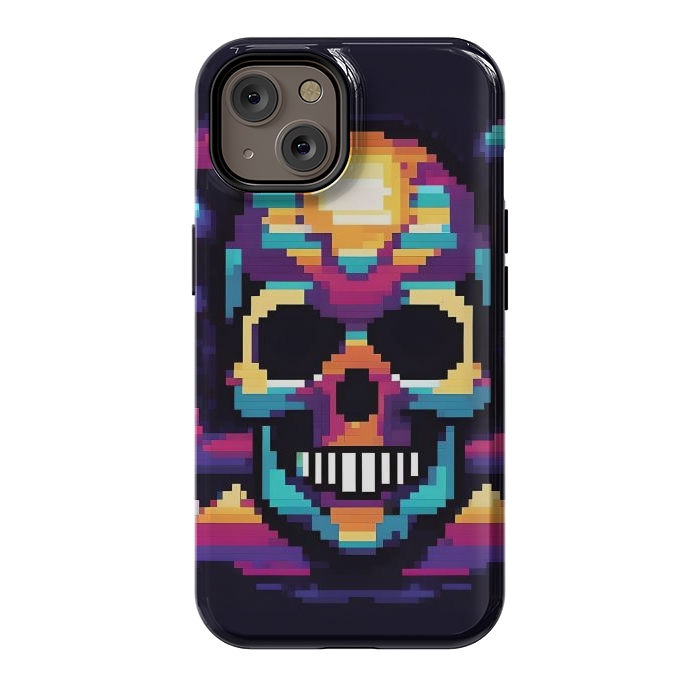 iPhone 14 StrongFit Neon Pixel Skull by JohnnyVillas