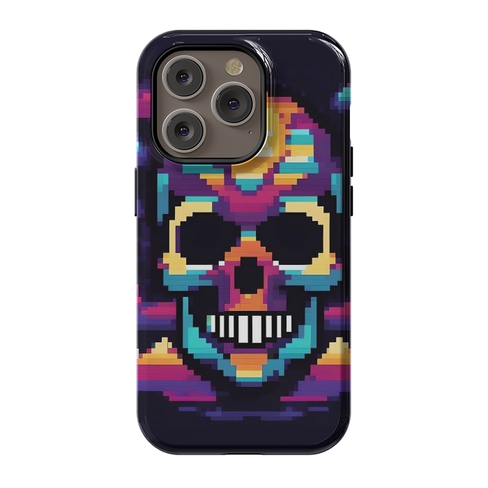 iPhone 14 Pro StrongFit Neon Pixel Skull by JohnnyVillas