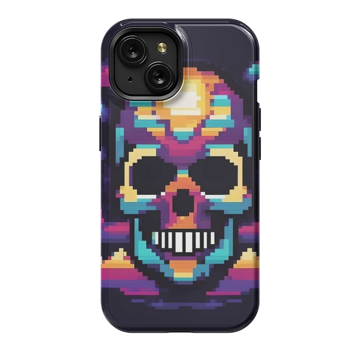 iPhone 15 StrongFit Neon Pixel Skull by JohnnyVillas