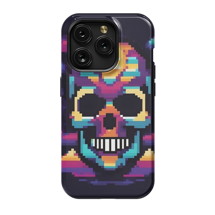 iPhone 15 Pro StrongFit Neon Pixel Skull by JohnnyVillas