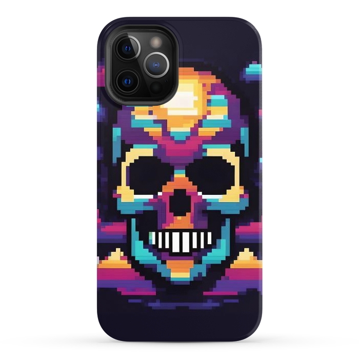 iPhone 12 Pro Max StrongFit Neon Pixel Skull by JohnnyVillas
