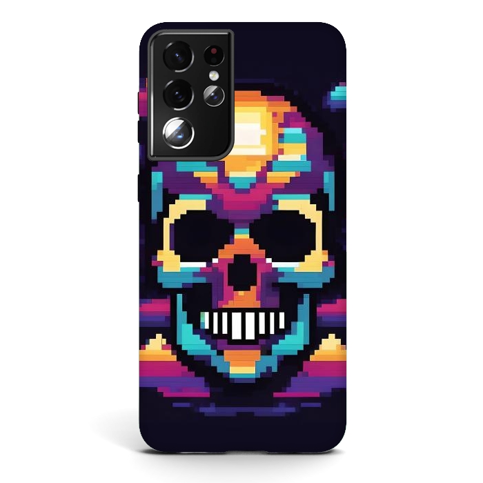 Galaxy S21 ultra StrongFit Neon Pixel Skull by JohnnyVillas