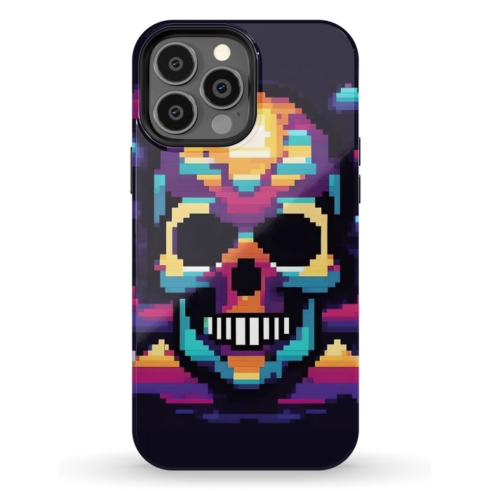 iPhone 13 Pro Max StrongFit Neon Pixel Skull by JohnnyVillas