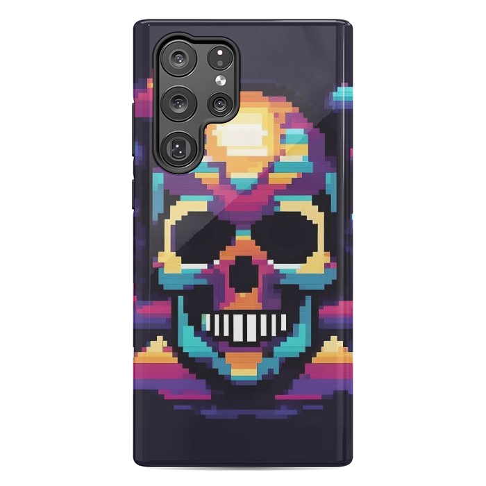 Galaxy S22 Ultra StrongFit Neon Pixel Skull by JohnnyVillas