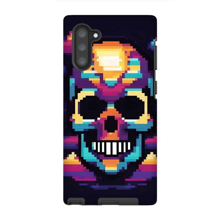 Galaxy Note 10 StrongFit Neon Pixel Skull by JohnnyVillas