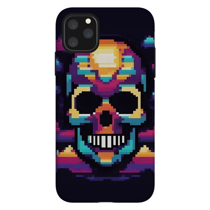iPhone 11 Pro Max StrongFit Neon Pixel Skull by JohnnyVillas