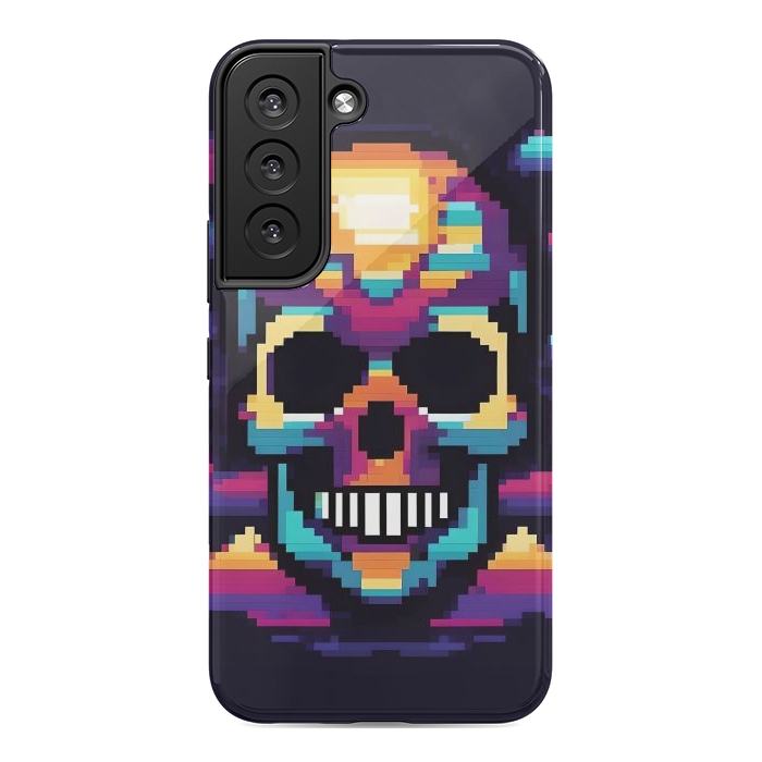Galaxy S22 StrongFit Neon Pixel Skull by JohnnyVillas