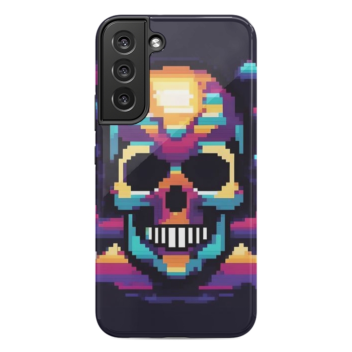 Galaxy S22 plus StrongFit Neon Pixel Skull by JohnnyVillas