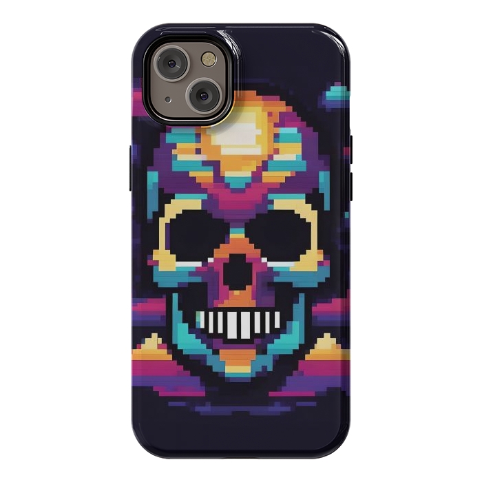 iPhone 14 Plus StrongFit Neon Pixel Skull by JohnnyVillas
