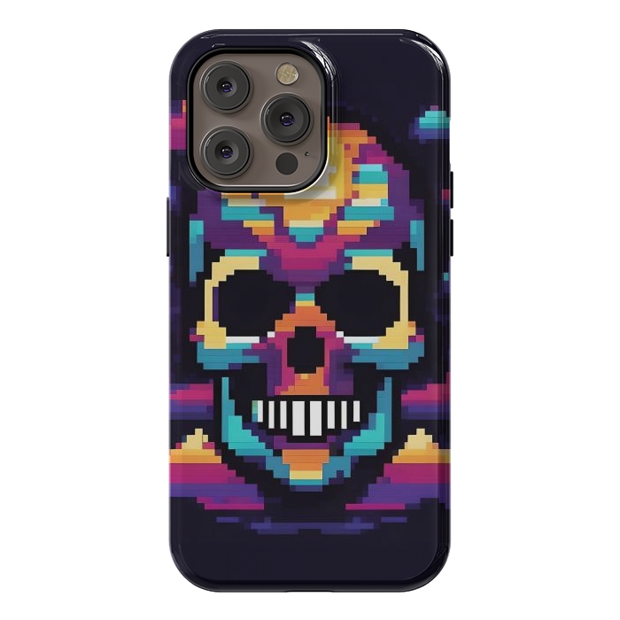 iPhone 14 Pro max StrongFit Neon Pixel Skull by JohnnyVillas
