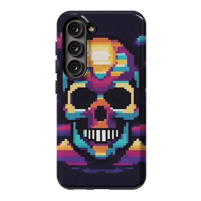 Galaxy S23 StrongFit Neon Pixel Skull by JohnnyVillas