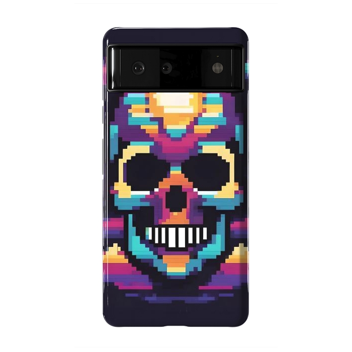 Pixel 6 StrongFit Neon Pixel Skull by JohnnyVillas