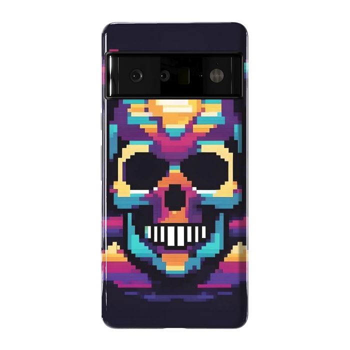 Pixel 6 Pro StrongFit Neon Pixel Skull by JohnnyVillas