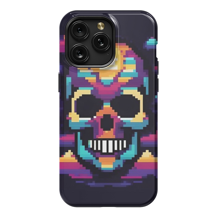 iPhone 15 Pro Max StrongFit Neon Pixel Skull by JohnnyVillas