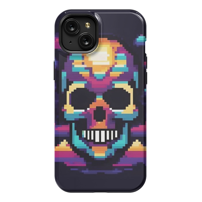 iPhone 15 Plus StrongFit Neon Pixel Skull by JohnnyVillas