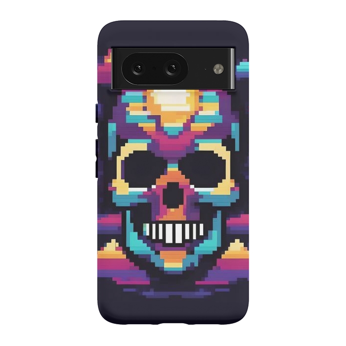 Pixel 8 StrongFit Neon Pixel Skull by JohnnyVillas