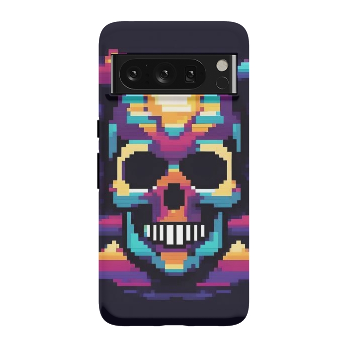 Pixel 8 Pro StrongFit Neon Pixel Skull by JohnnyVillas
