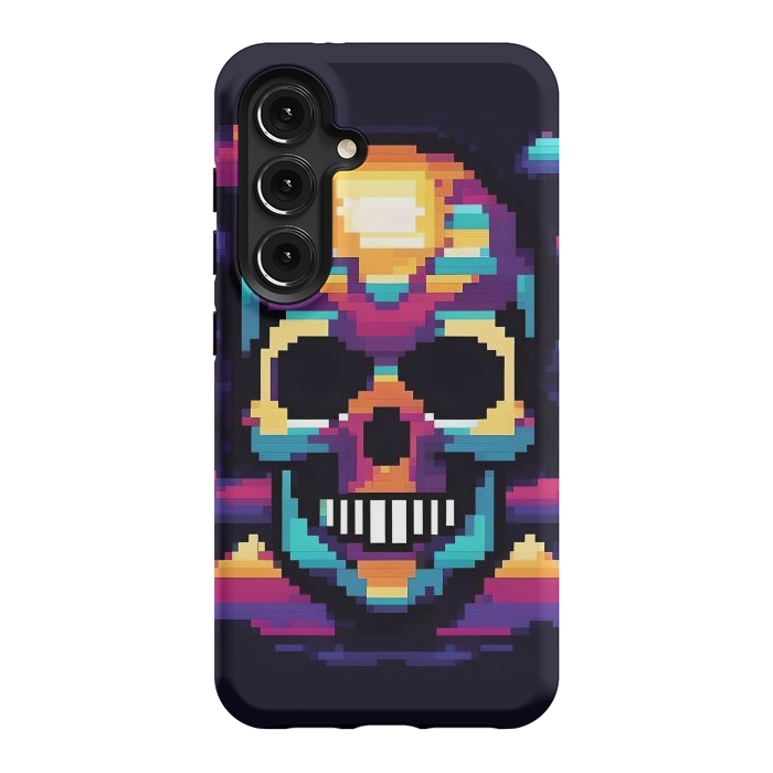 Galaxy S24 StrongFit Neon Pixel Skull by JohnnyVillas