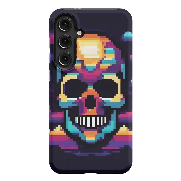 Galaxy S24 Plus StrongFit Neon Pixel Skull by JohnnyVillas