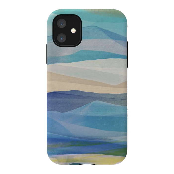 iPhone 11 StrongFit Blue abstract mountain landscape - painted mountains by Oana 