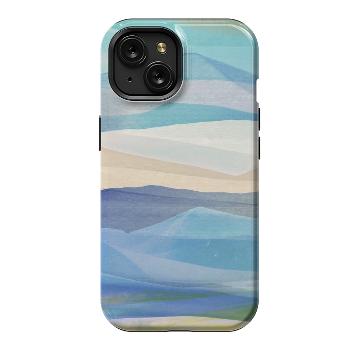 iPhone 15 StrongFit Blue abstract mountain landscape - painted mountains by Oana 