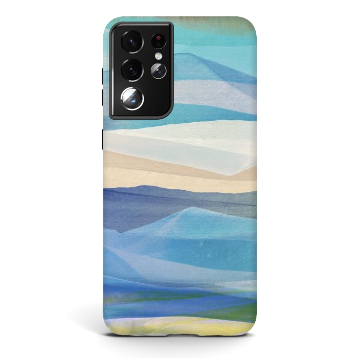 Galaxy S21 ultra StrongFit Blue abstract mountain landscape - painted mountains by Oana 