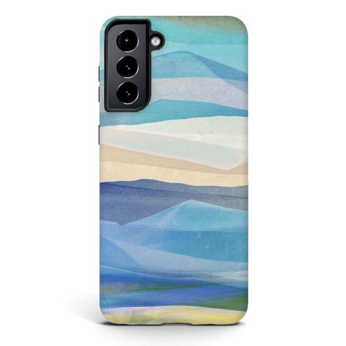 Galaxy S21 StrongFit Blue abstract mountain landscape - painted mountains by Oana 