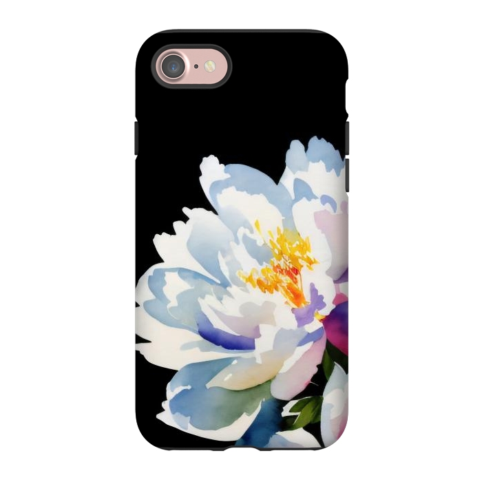 iPhone 7 StrongFit Watercolour painted peony flower on black - peony petals by Oana 