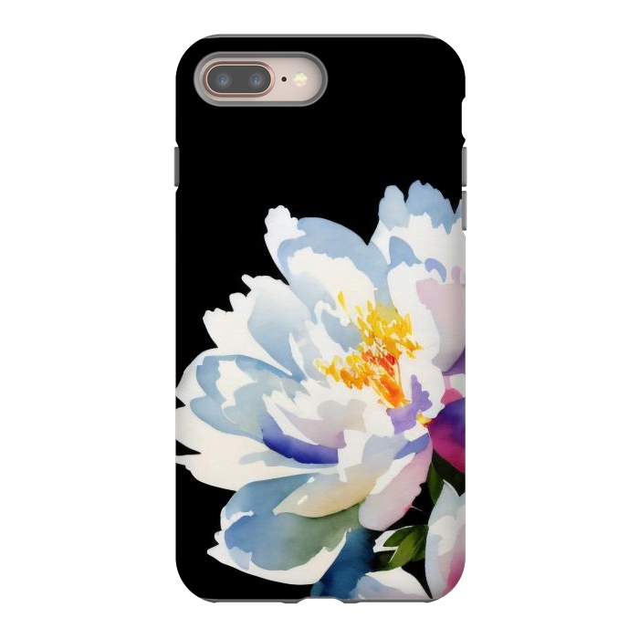 iPhone 7 plus StrongFit Watercolour painted peony flower on black - peony petals by Oana 