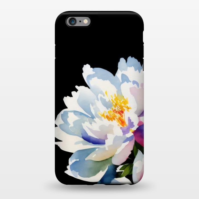 iPhone 6/6s plus StrongFit Watercolour painted peony flower on black - peony petals by Oana 