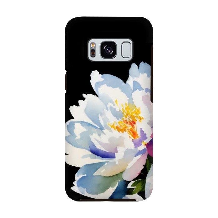 Galaxy S8 StrongFit Watercolour painted peony flower on black - peony petals by Oana 