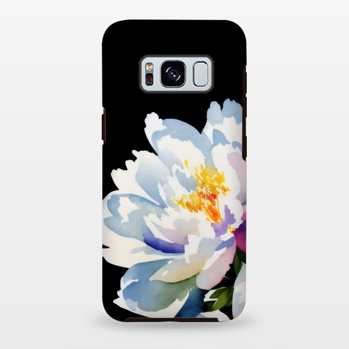 Galaxy S8 plus StrongFit Watercolour painted peony flower on black - peony petals by Oana 