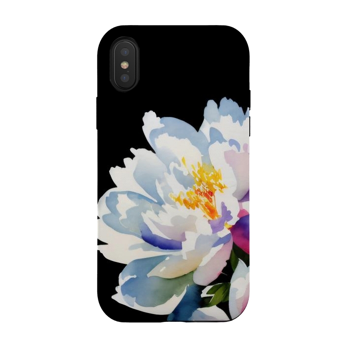 iPhone Xs / X StrongFit Watercolour painted peony flower on black - peony petals by Oana 