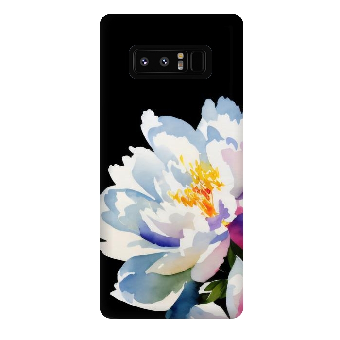 Galaxy Note 8 StrongFit Watercolour painted peony flower on black - peony petals by Oana 