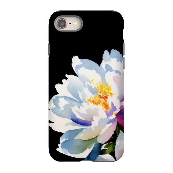 iPhone 8 StrongFit Watercolour painted peony flower on black - peony petals by Oana 