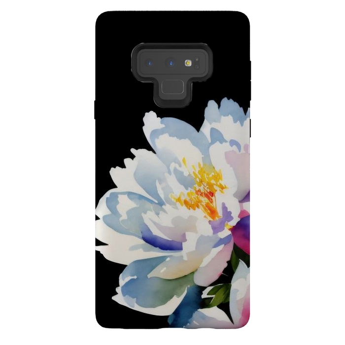 Galaxy Note 9 StrongFit Watercolour painted peony flower on black - peony petals by Oana 