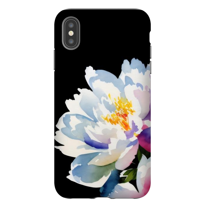 iPhone Xs Max StrongFit Watercolour painted peony flower on black - peony petals by Oana 