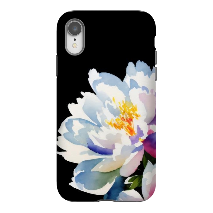 iPhone Xr StrongFit Watercolour painted peony flower on black - peony petals by Oana 